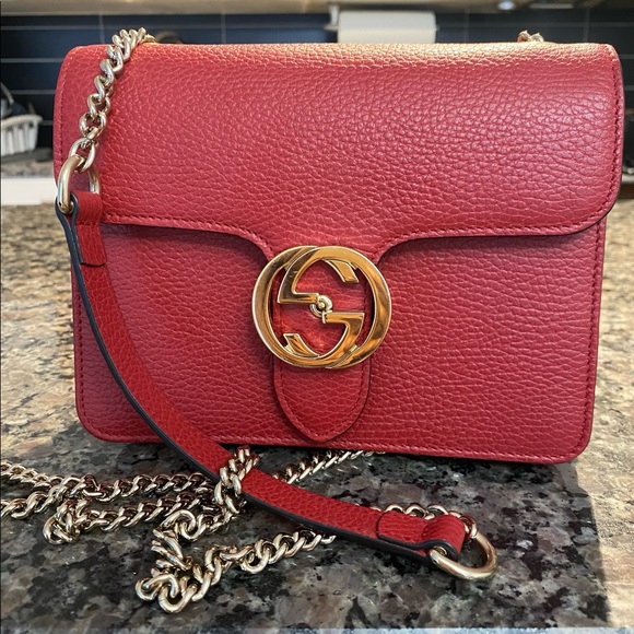 Barely used Gucci Interlocking G Chain Shoulder Bag 510304 In red for sale - Picture 2 of 11